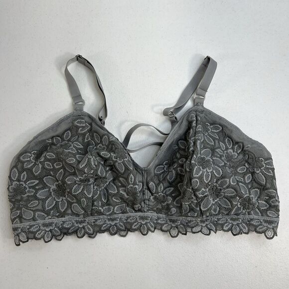 Aerie XL Bralette Bra Lace Triangle Bra Gray Floral Unlined Wireless No Padding - Picture 2 of 13